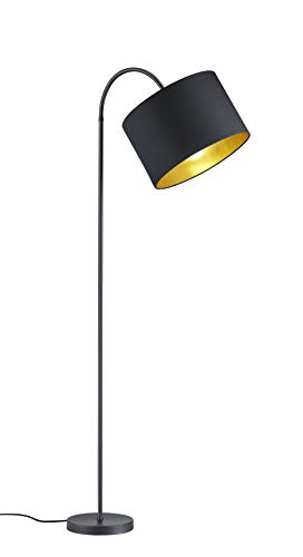 Trio Leuchten Hostel 408290179 Stehleuchte, Metall, Stoffschirm Schwarz Matt/Gold im Sale